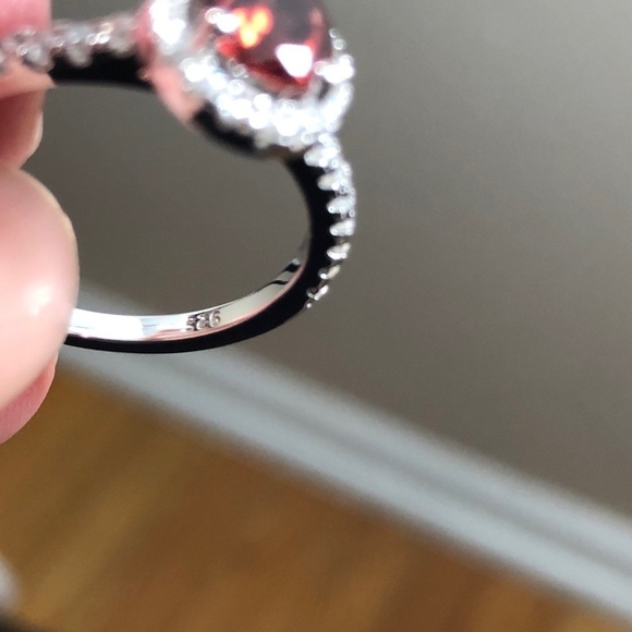 Pear GARNET Cubic Zirconia Halo Sterling Silver S925 Simulated Solitaire Ring - Picture 6 of 6